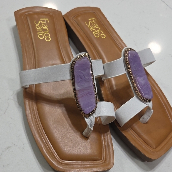 Franco Sarto White and Lavender Sandals Sz9 Leather Upper New Without Tag Or Box - Picture 3 of 9